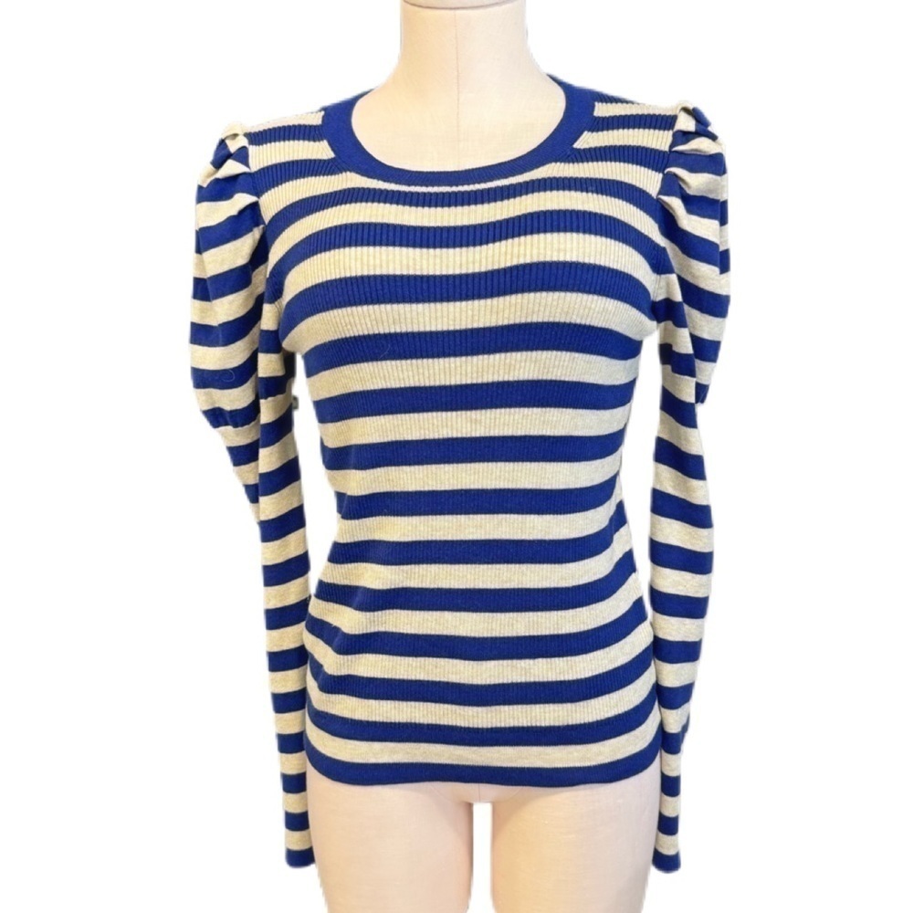 J.CREW women’s size Medium striped ribbed long sleeve top with puffy sleeves
